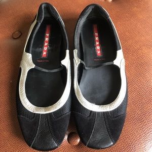 Prada Black and Silver Flats